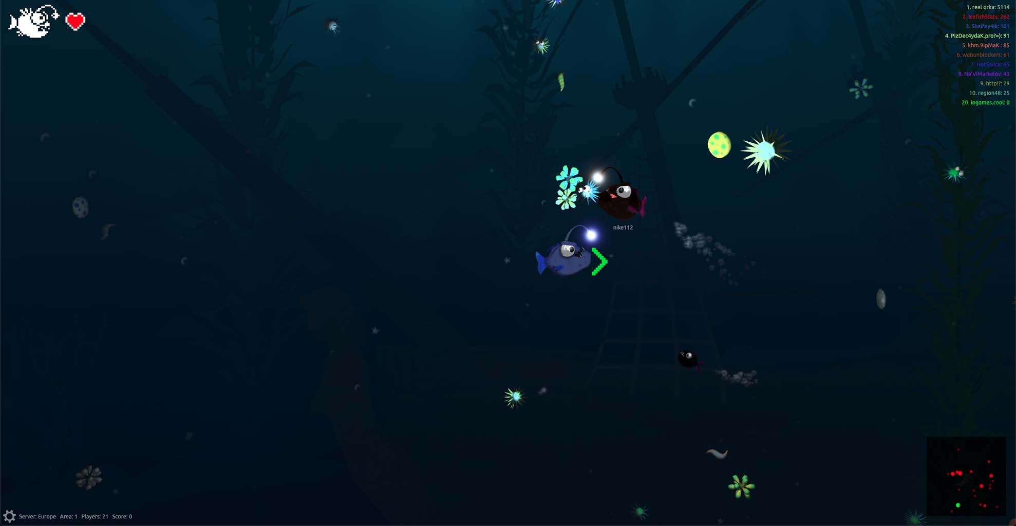 a screenshot of the creature browser-game aquar.io