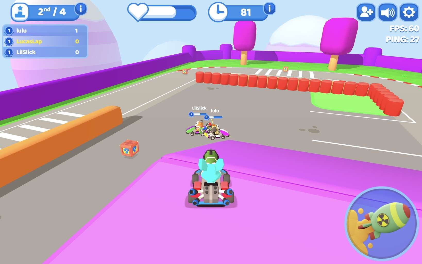 a screenshot of the car-games web-game smashkarts.io
