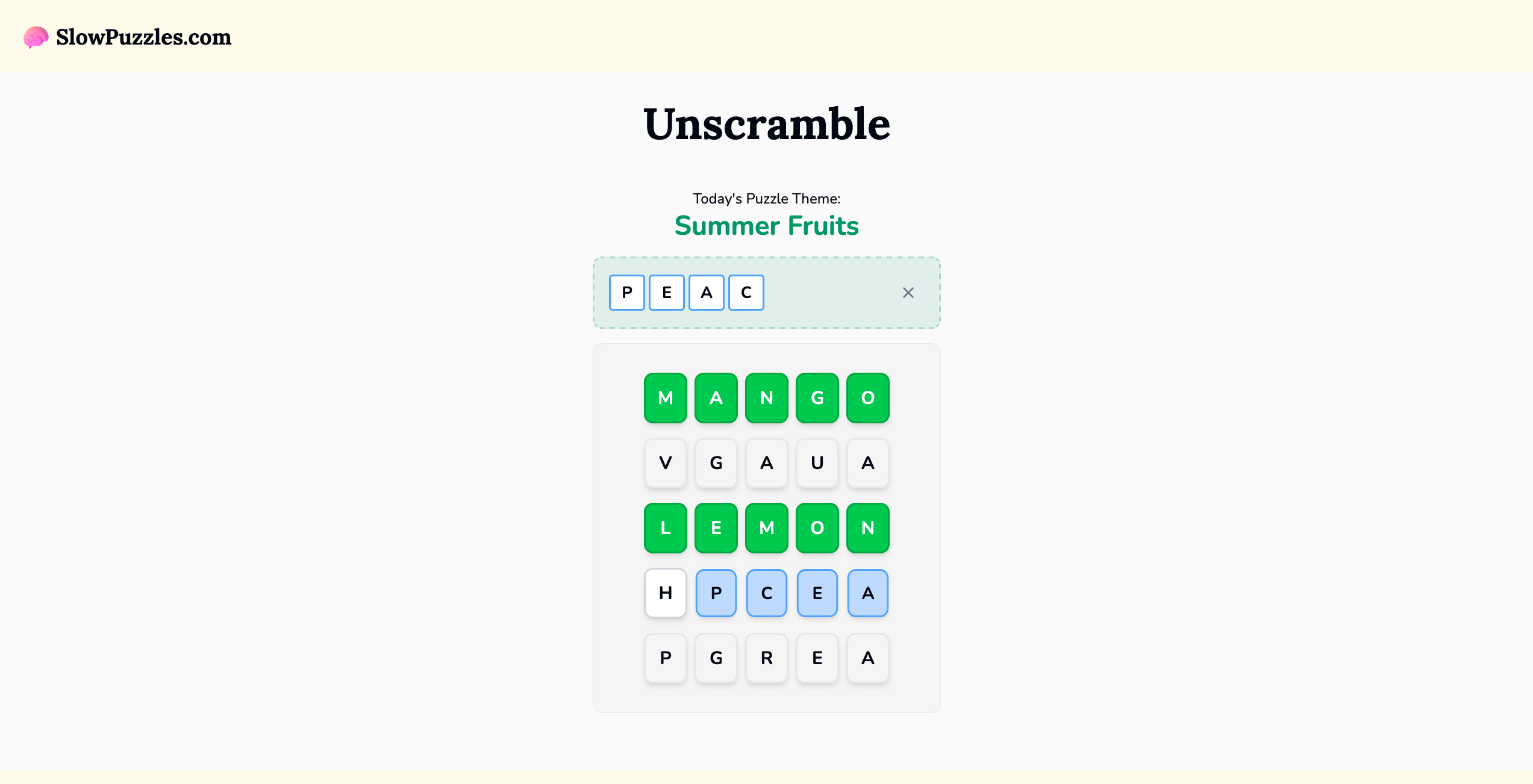 a screenshot of the puzzle games browser-game Unscramble